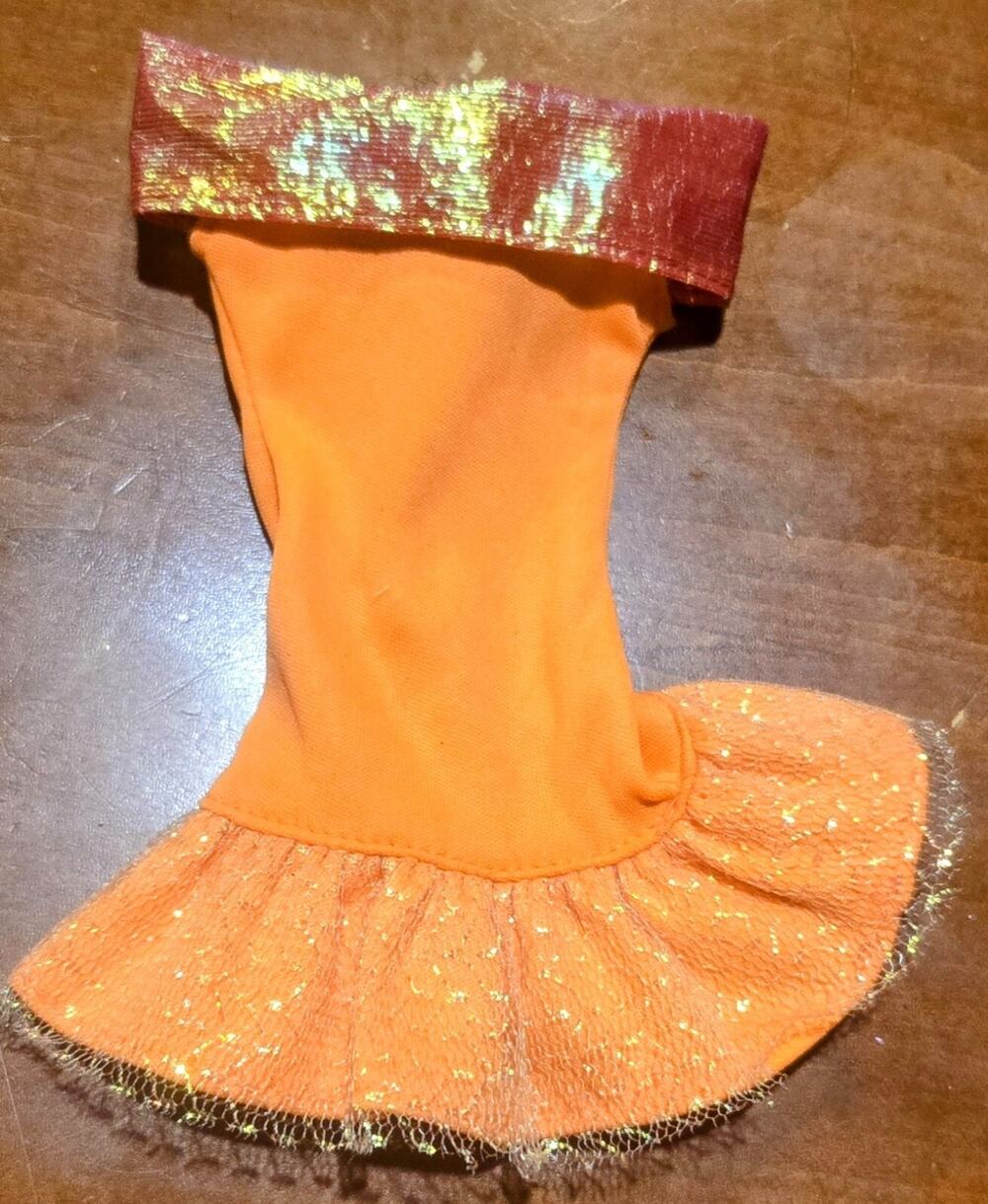 Vintage Barbie Doll Purple Tag Bright Orange Short Fancy Dress Foil Like Trim